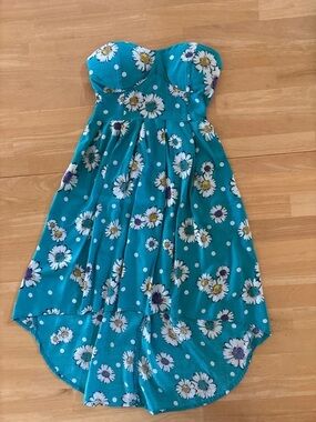 feathers Teal Floral Strapless Sundress